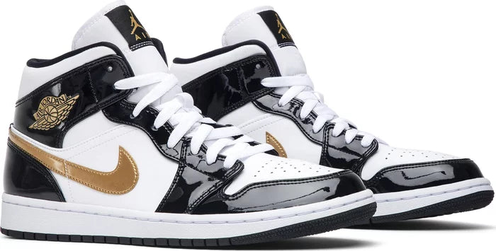 Jordan 1 black white clearance and gold patent leather