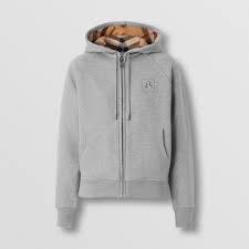 Burberry Letter Graphic Cotton Blend Zip Hoodie Pale Grey Melange